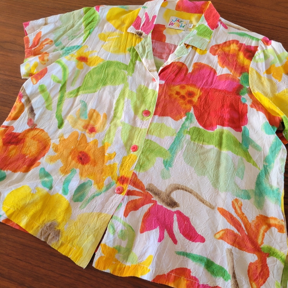 Jams World Top Pants Set Button Shirt Wide Leg Colorful Floral Farkas Womens L - Picture 4 of 12
